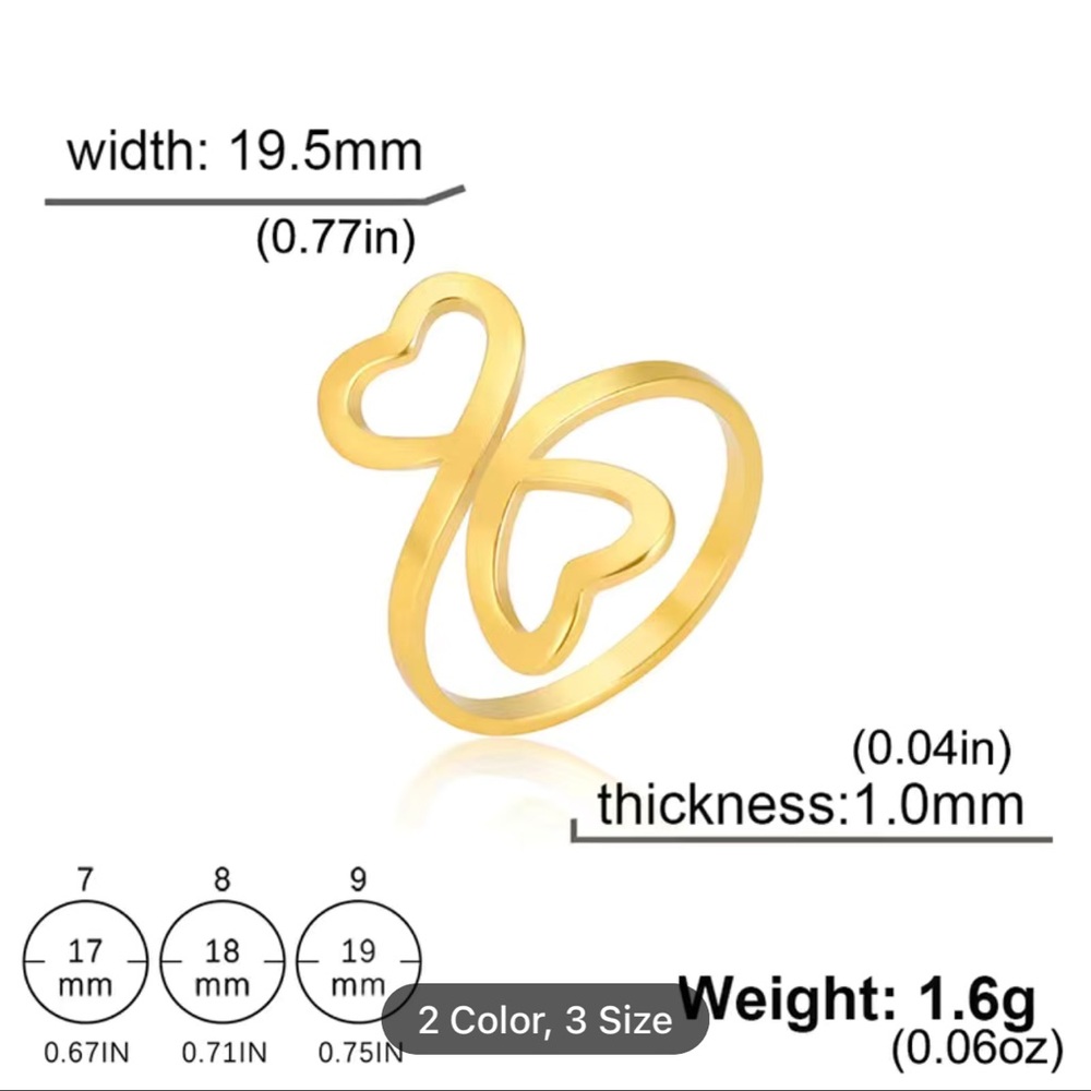 NWT 🩶 FLAT STAINLESS STEEL DOUBLE OPEN HEART RING Women’s Size 7 - Picture 6 of 7